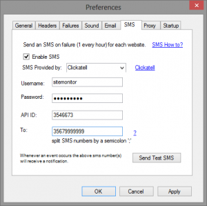 Preferences SMS config