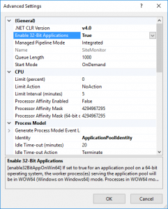 SiteMonitor IIS AppPool Settings